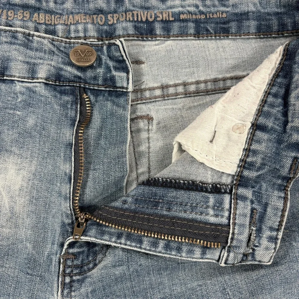 Versace V1969 Abbigliamento Sportivo Shorts Mens 30 Blue‎ Denim Moto Acid Wash